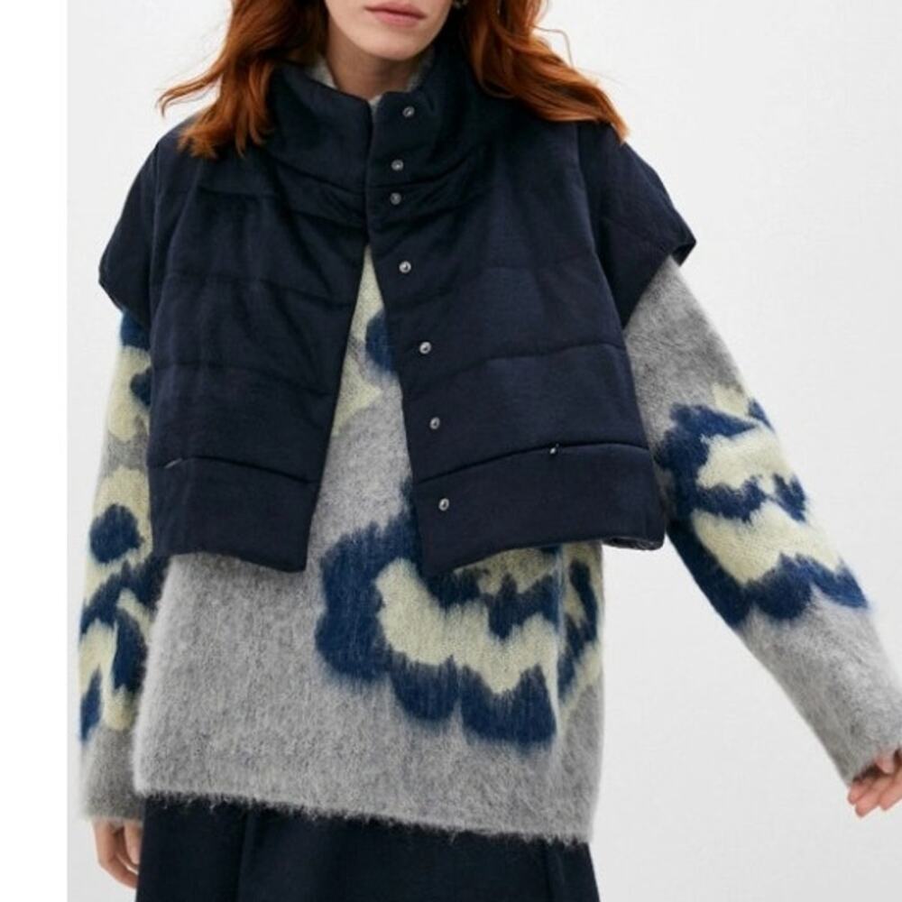 MAX MARA Leisure Cropped Jacket Cashmere Navy Blue Boxy Puffer Women's XS